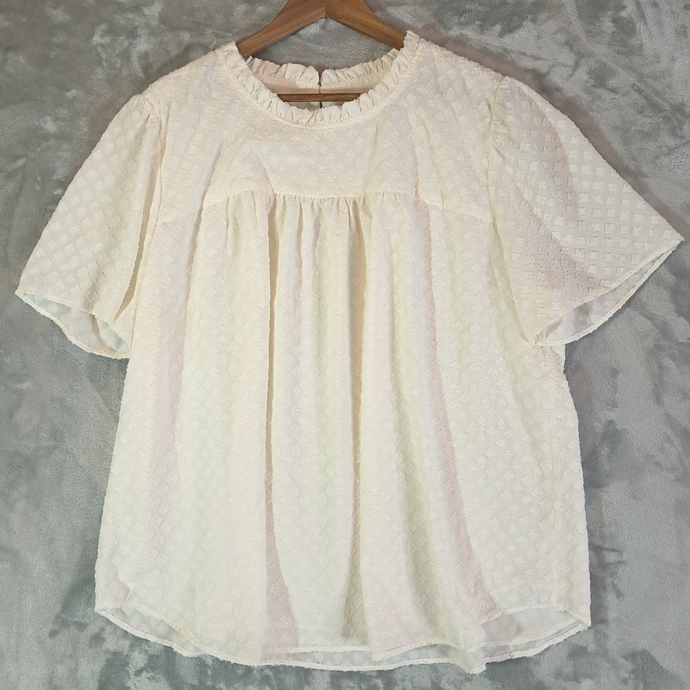 Loft Womens Plus High Ruffle Neck Blouse Jaquard Fabric Shirt Size 20 Cream